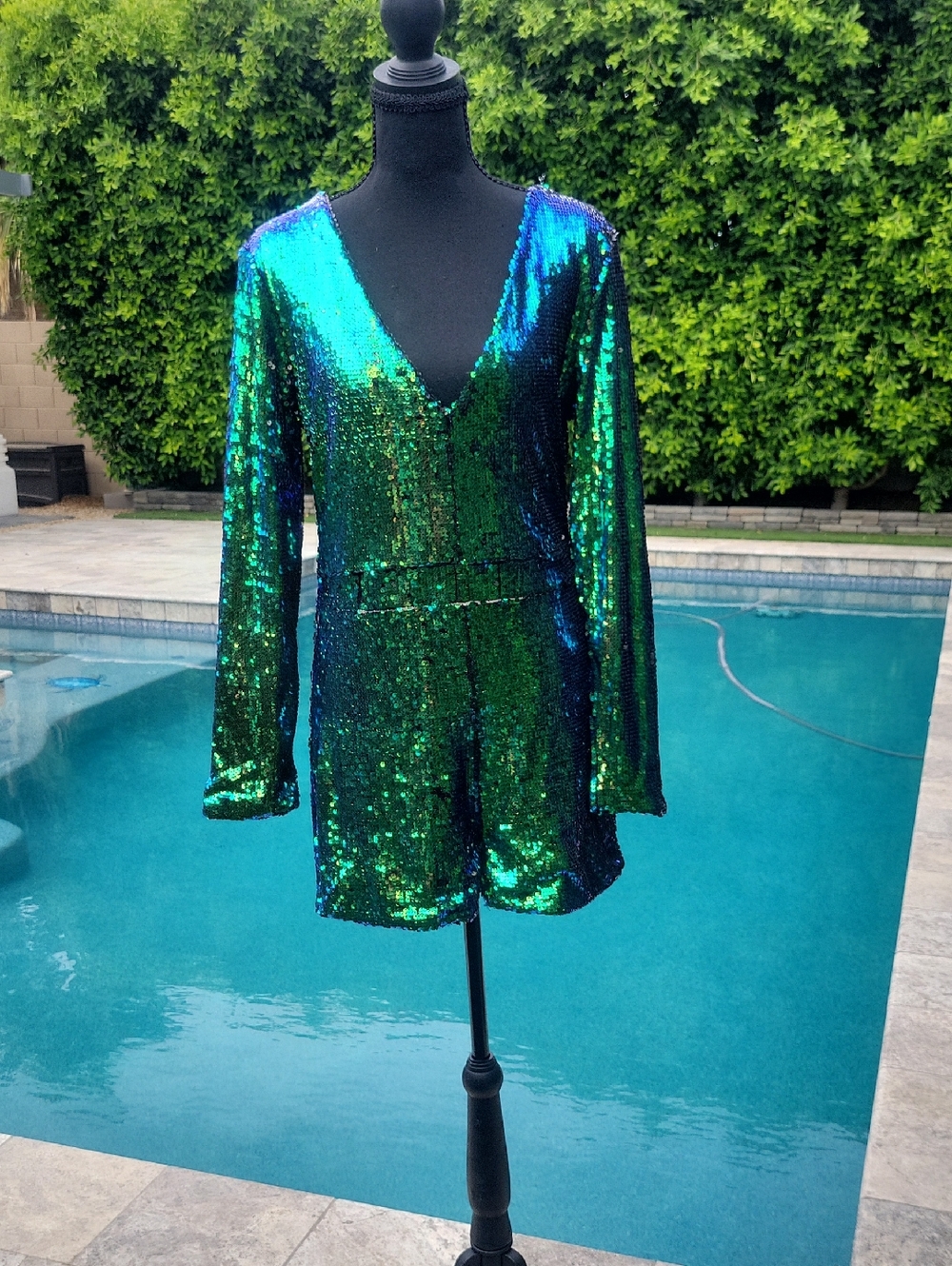 Green SEQUINS Mermaidcore Shorts Romper Sz XL